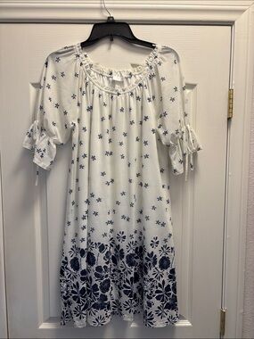 Siren Lily White Dress with Navy Floral Print